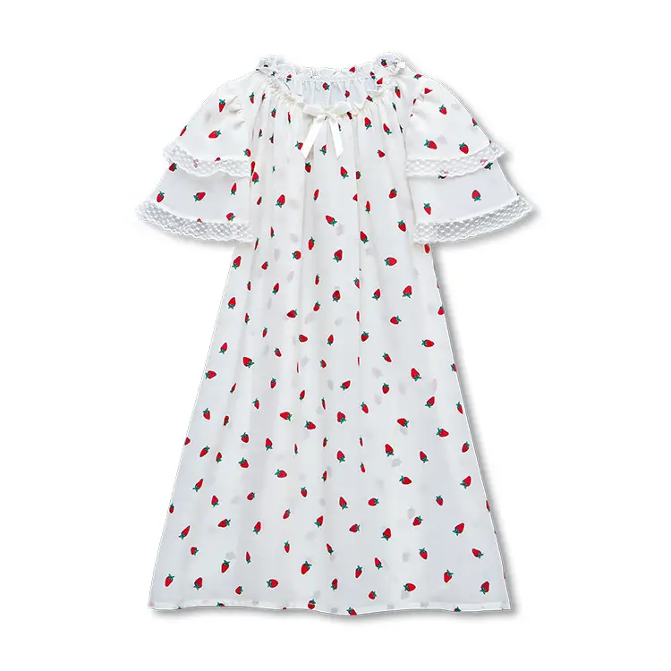 Girls Summer Pajamas Set White Red Dot Lace Short Sleeve - Image 2
