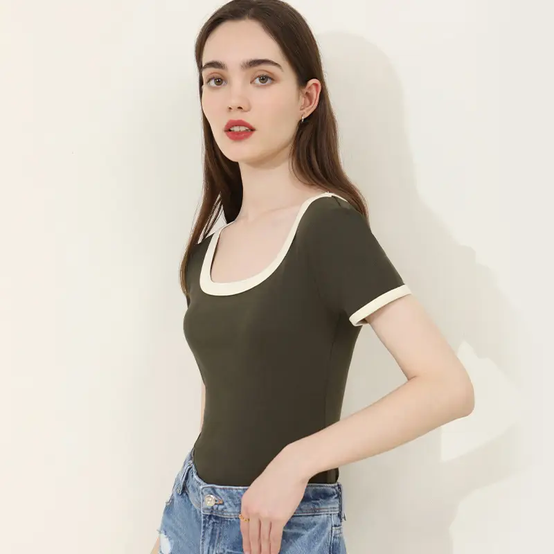 Summer Women's Black Trim Short Sleeve T-Shirt - Image 4