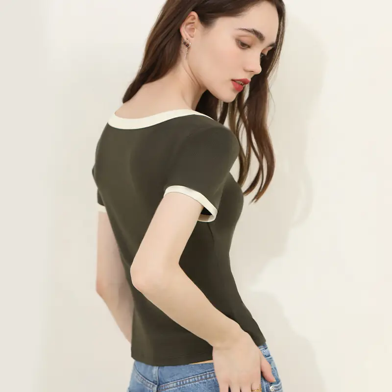 Summer Women's Black Trim Short Sleeve T-Shirt - Image 6
