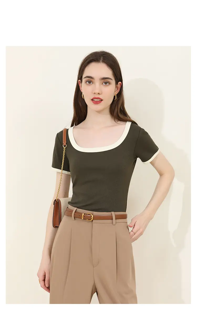 Summer Women's Black Trim Short Sleeve T-Shirt — feature 14