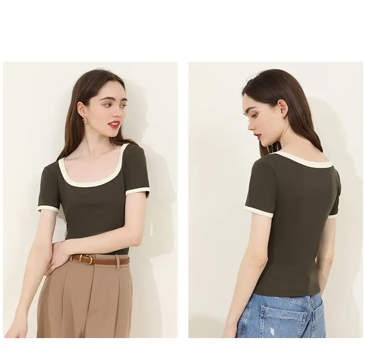 Summer Women's Black Trim Short Sleeve T-Shirt — feature 15