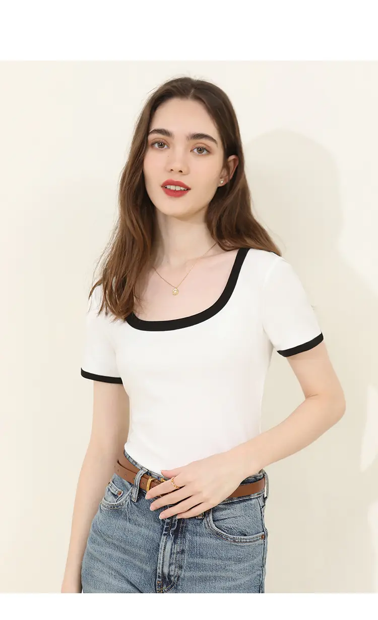 Summer Women's Black Trim Short Sleeve T-Shirt — feature 16