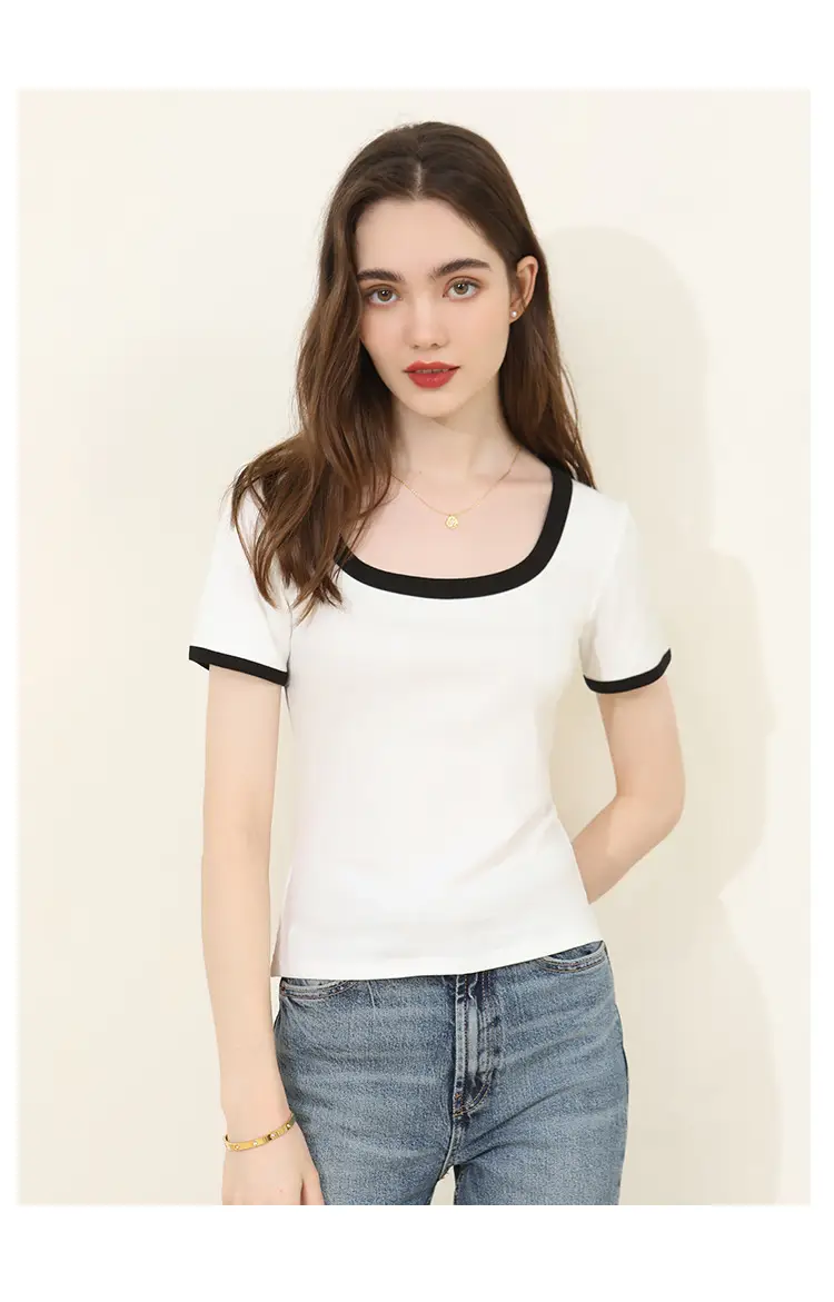 Summer Women's Black Trim Short Sleeve T-Shirt — feature 17