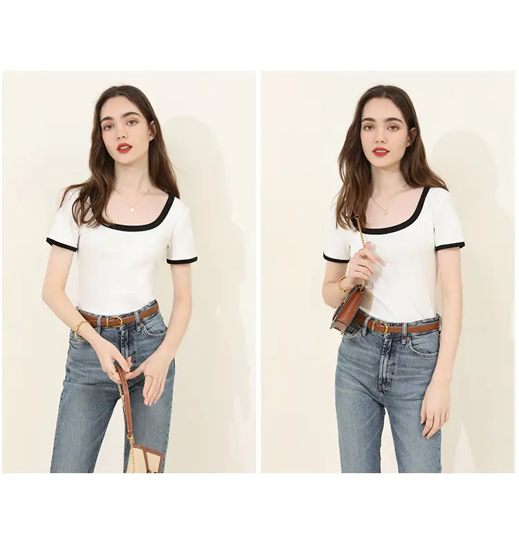 Summer Women's Black Trim Short Sleeve T-Shirt — feature 18