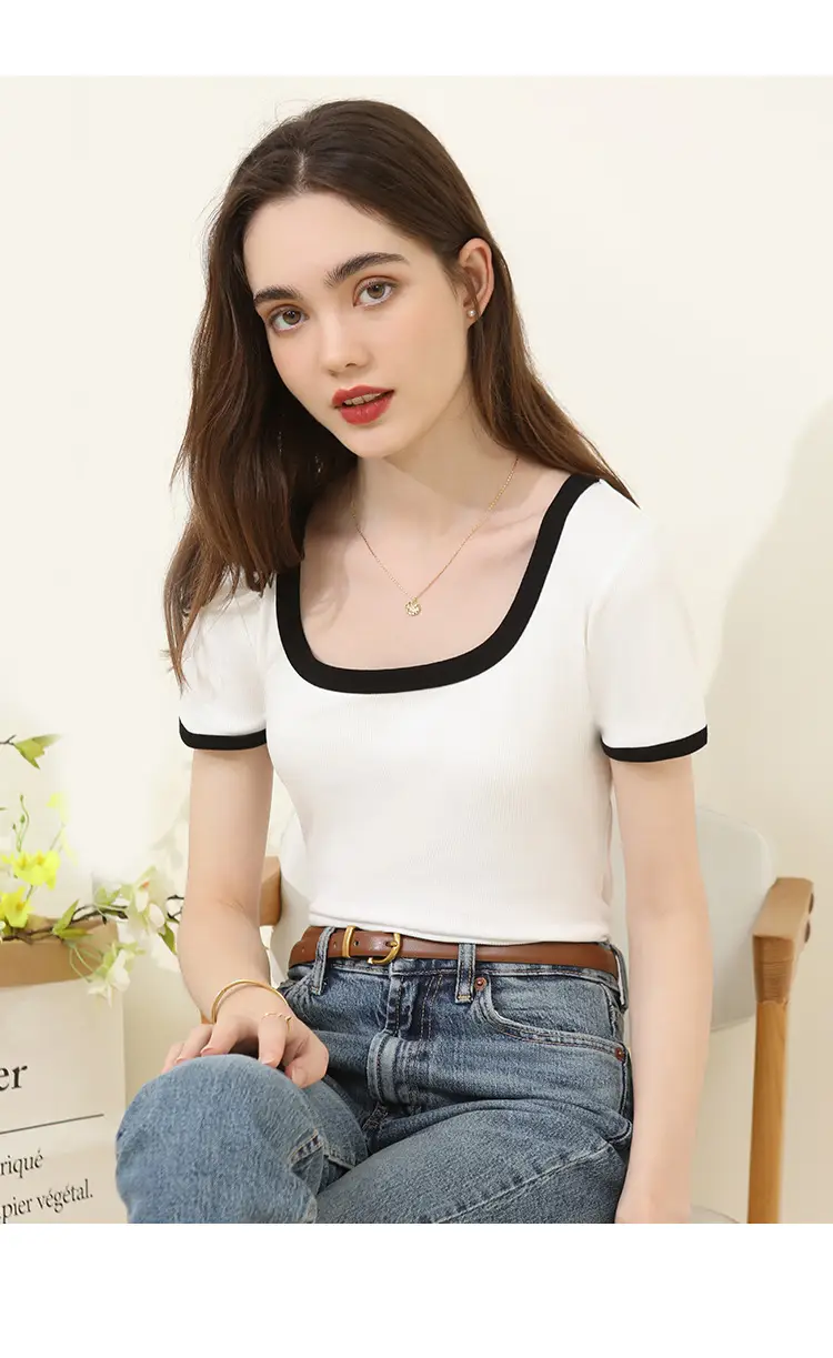Summer Women's Black Trim Short Sleeve T-Shirt — feature 19