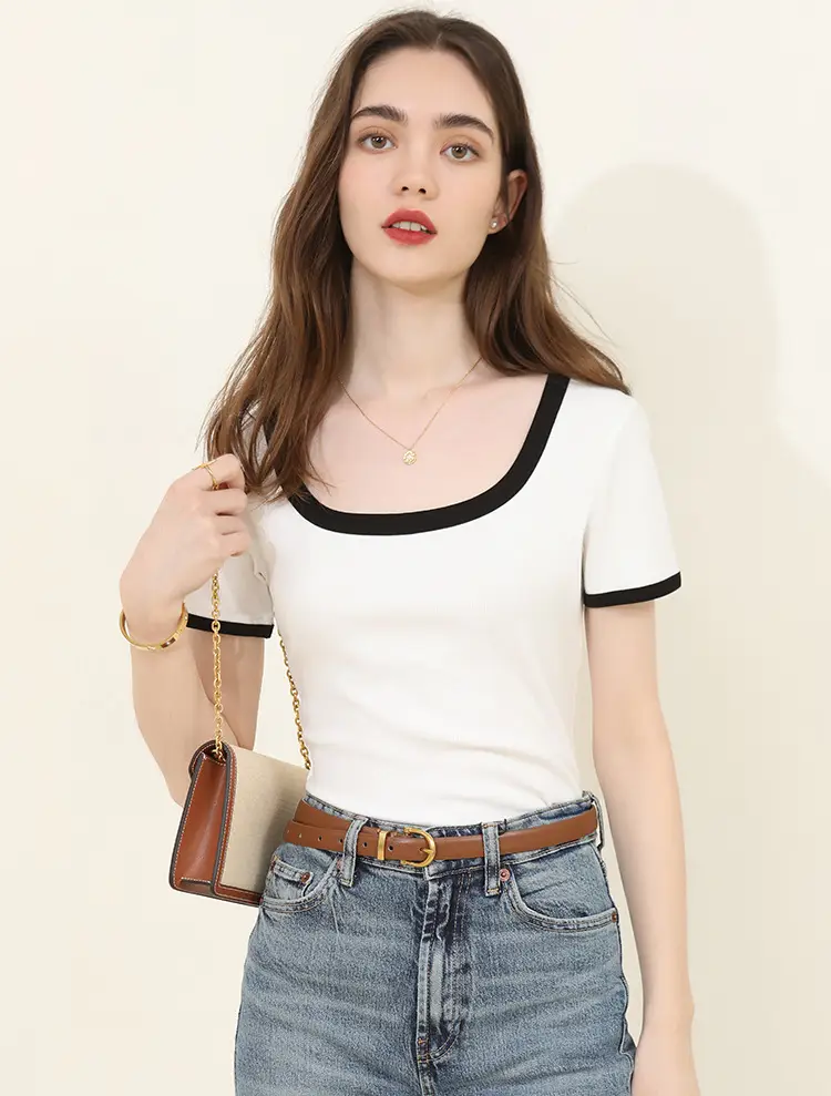 Summer Women's Black Trim Short Sleeve T-Shirt — feature 2