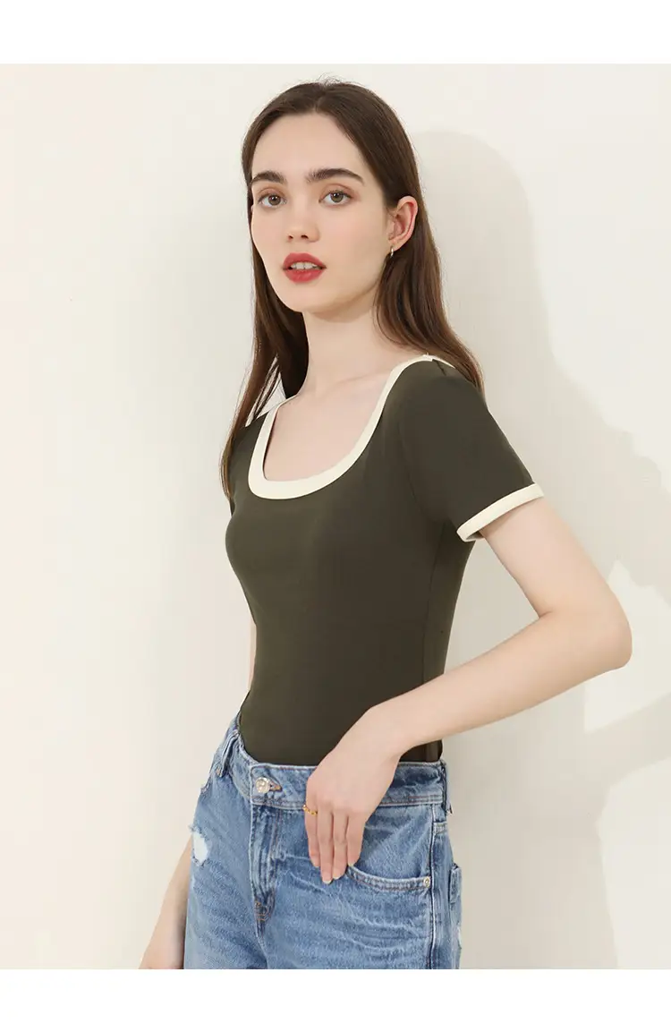 Summer Women's Black Trim Short Sleeve T-Shirt — feature 5