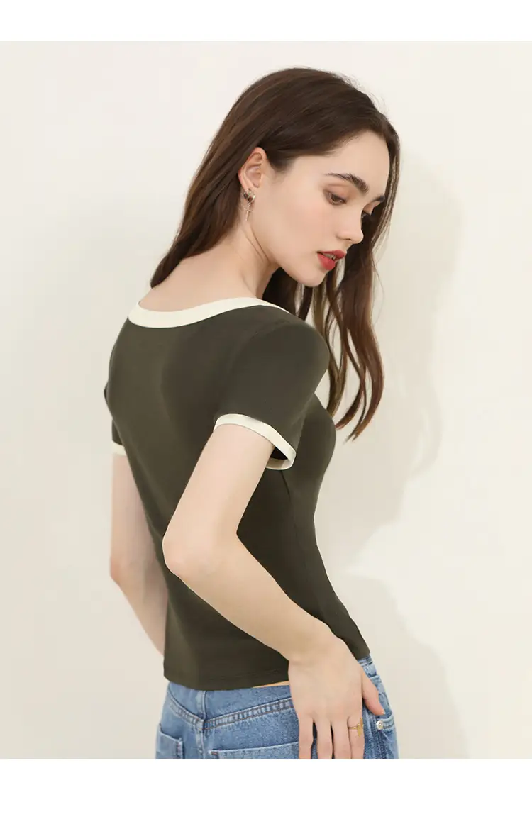 Summer Women's Black Trim Short Sleeve T-Shirt — feature 6