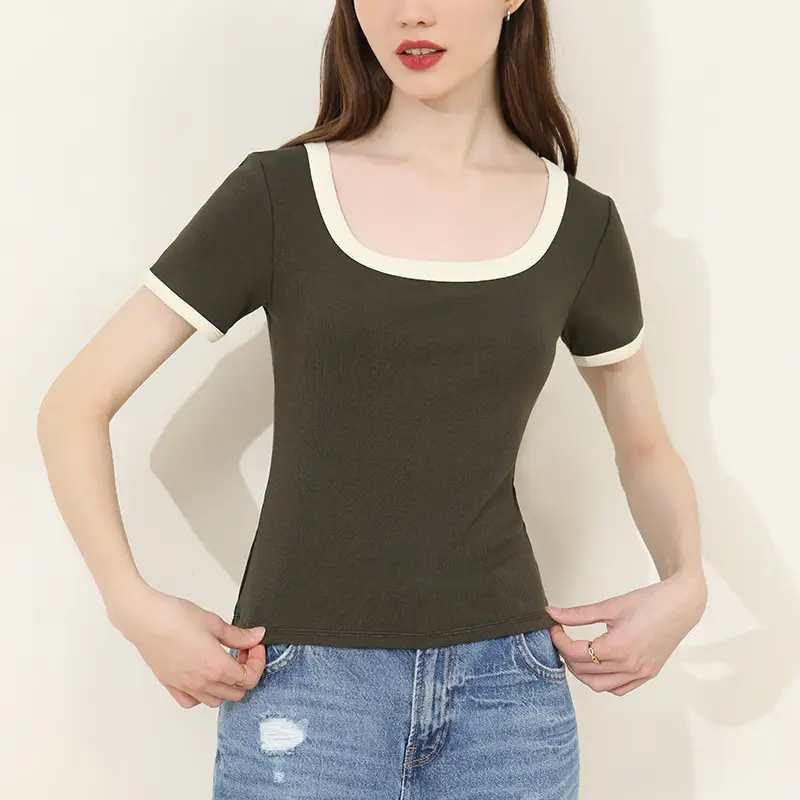 Summer Women's Black Trim Short Sleeve T-Shirt - Image 2
