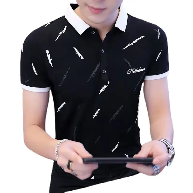 Men's Light Blue Printed Polo Shirt Summer Wear - Image 5