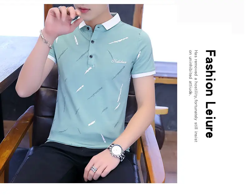 Men's Light Blue Printed Polo Shirt Summer Wear — feature 10