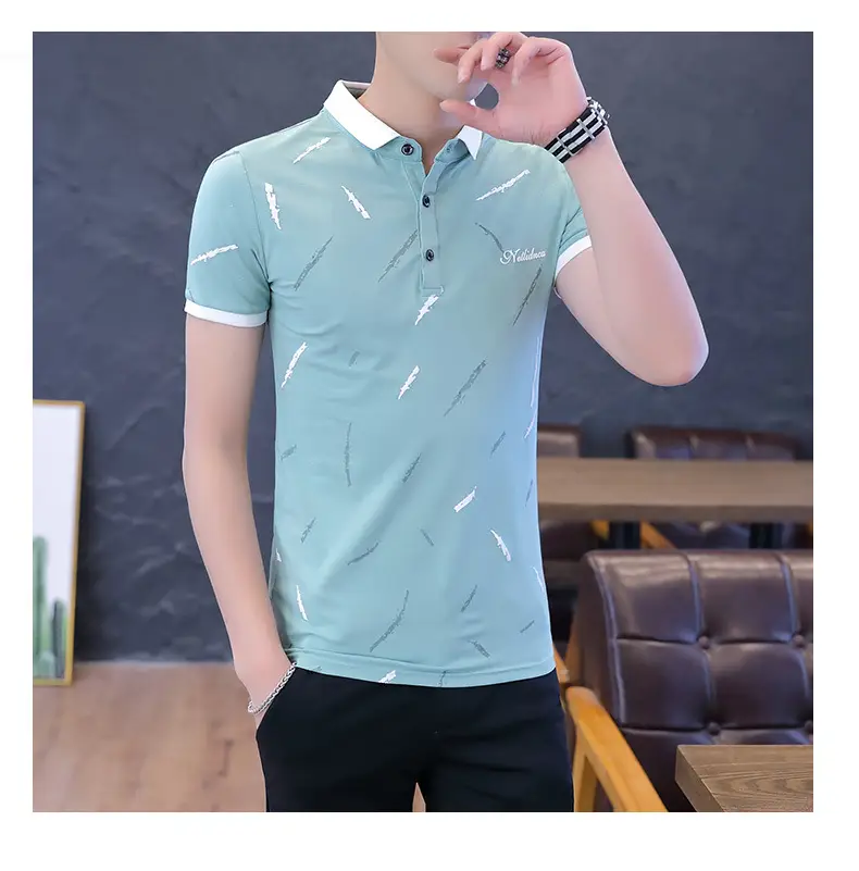 Men's Light Blue Printed Polo Shirt Summer Wear — feature 12
