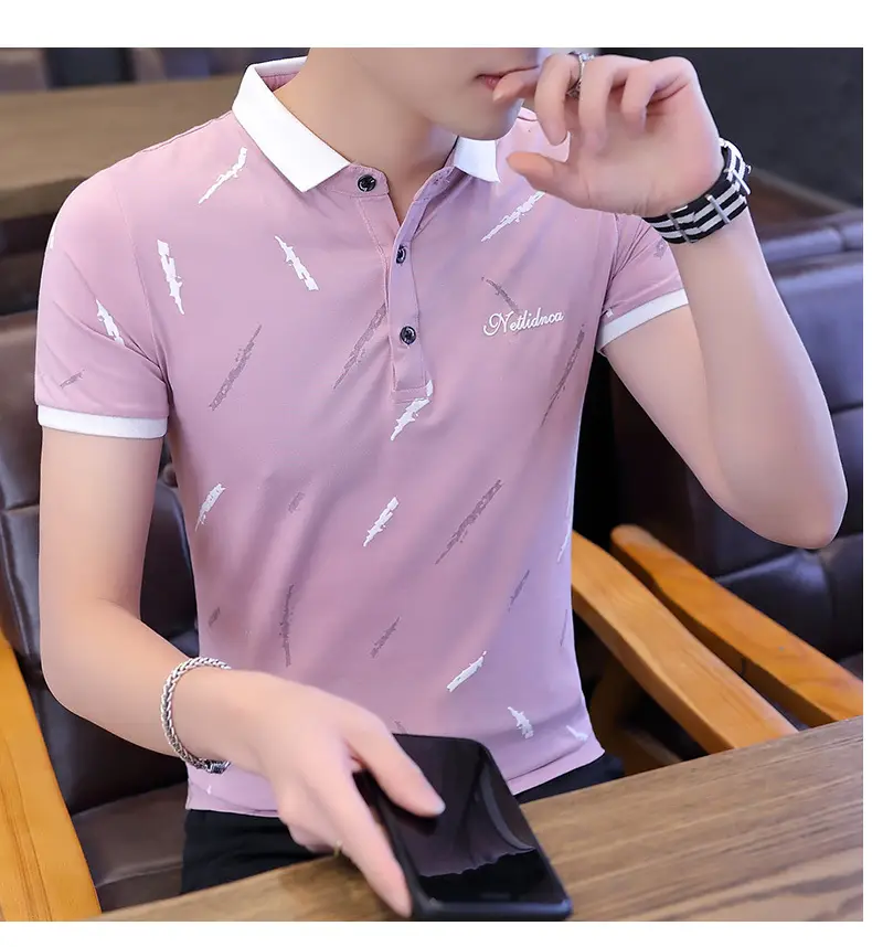 Men's Light Blue Printed Polo Shirt Summer Wear — feature 13