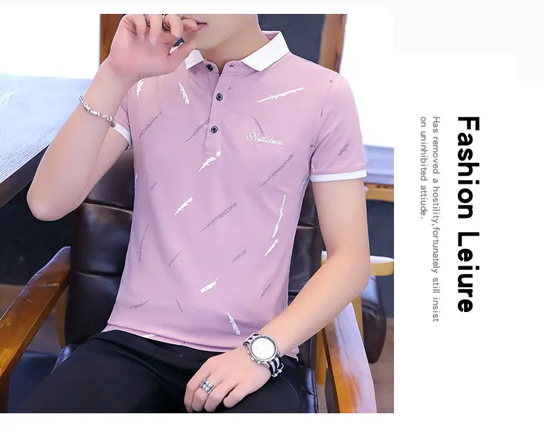 Men's Light Blue Printed Polo Shirt Summer Wear — feature 14