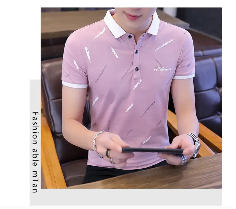 Men's Light Blue Printed Polo Shirt Summer Wear — feature 15