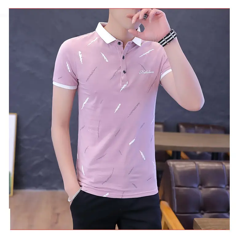 Men's Light Blue Printed Polo Shirt Summer Wear — feature 16