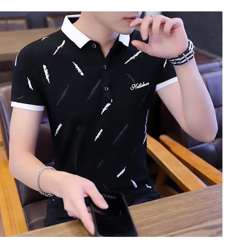 Men's Light Blue Printed Polo Shirt Summer Wear — feature 17