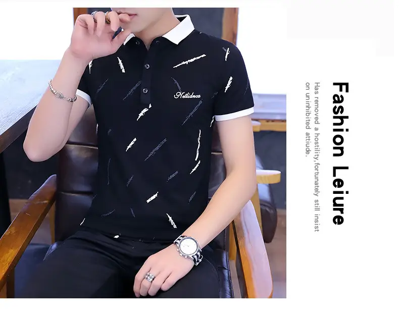 Men's Light Blue Printed Polo Shirt Summer Wear — feature 18