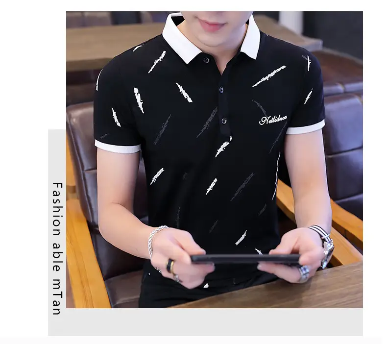 Men's Light Blue Printed Polo Shirt Summer Wear — feature 19