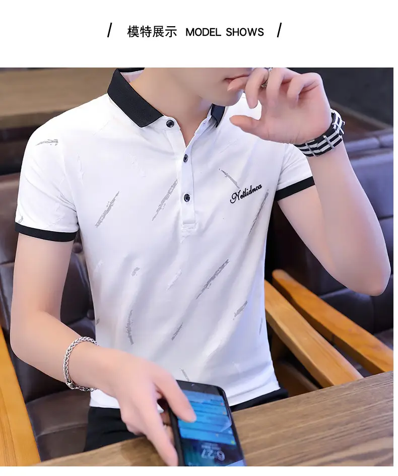 Men's Light Blue Printed Polo Shirt Summer Wear — feature 5