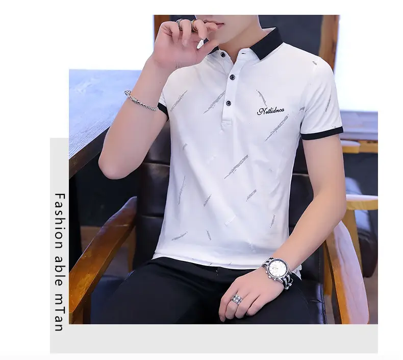 Men's Light Blue Printed Polo Shirt Summer Wear — feature 6