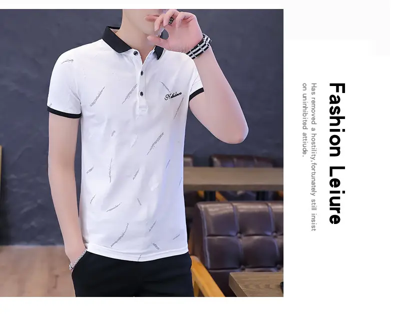 Men's Light Blue Printed Polo Shirt Summer Wear — feature 7