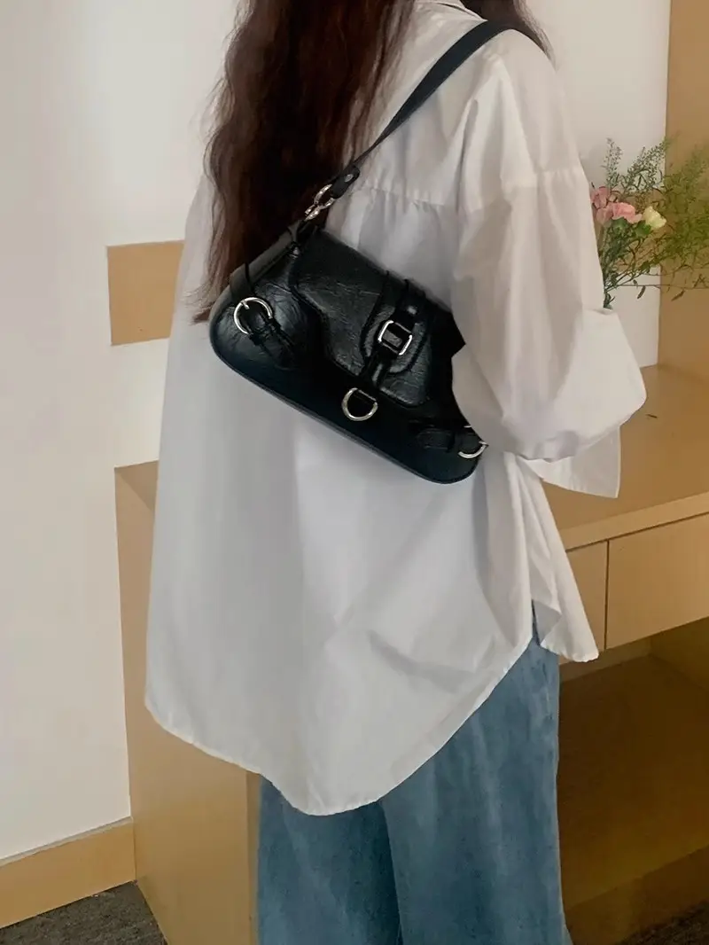 Women's Black Biker Style Shoulder Crossbody Bag