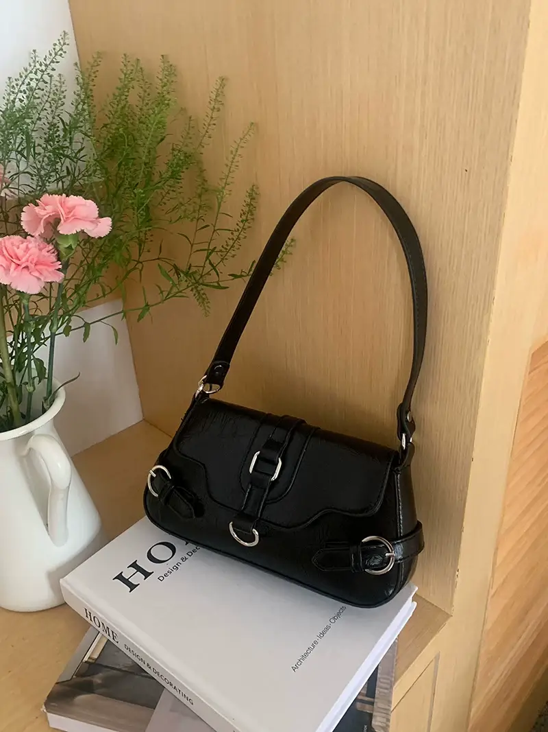 Women's Black Biker Style Shoulder Crossbody Bag — feature 2