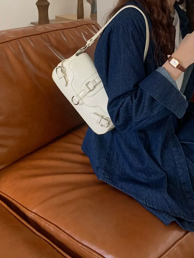 Women's Black Biker Style Shoulder Crossbody Bag — feature 21