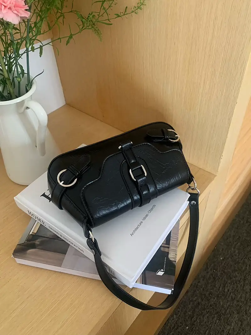 Women's Black Biker Style Shoulder Crossbody Bag — feature 3