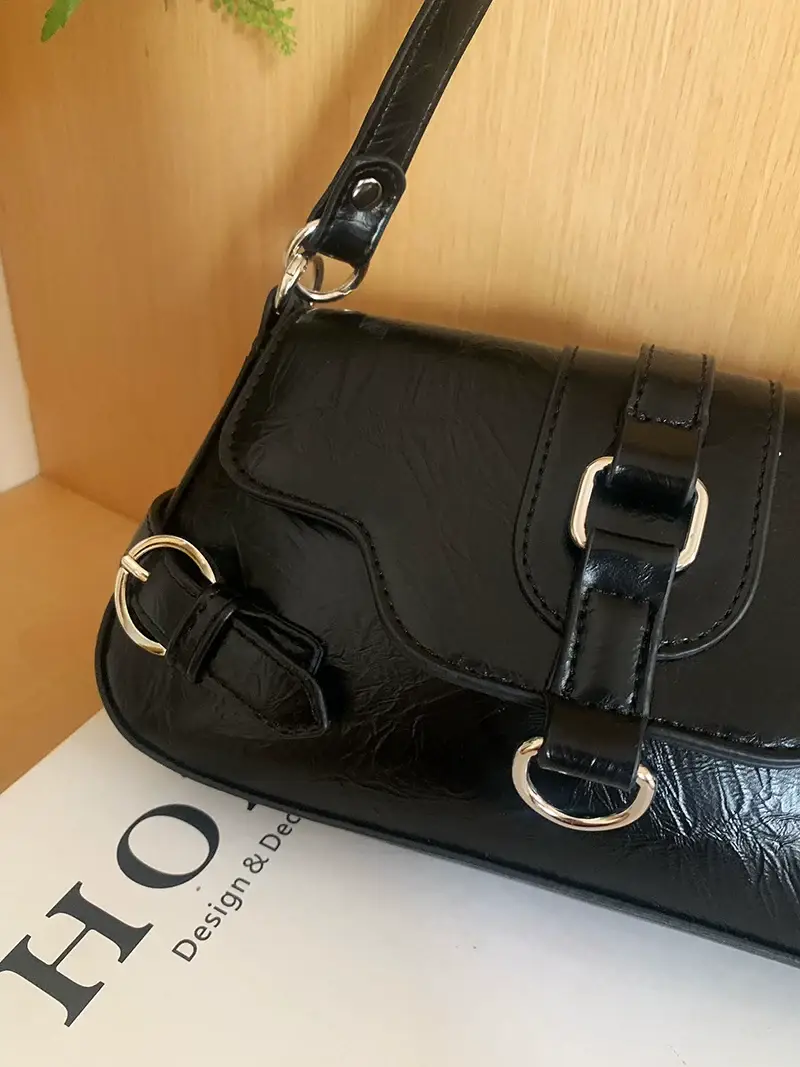 Women's Black Biker Style Shoulder Crossbody Bag — feature 4