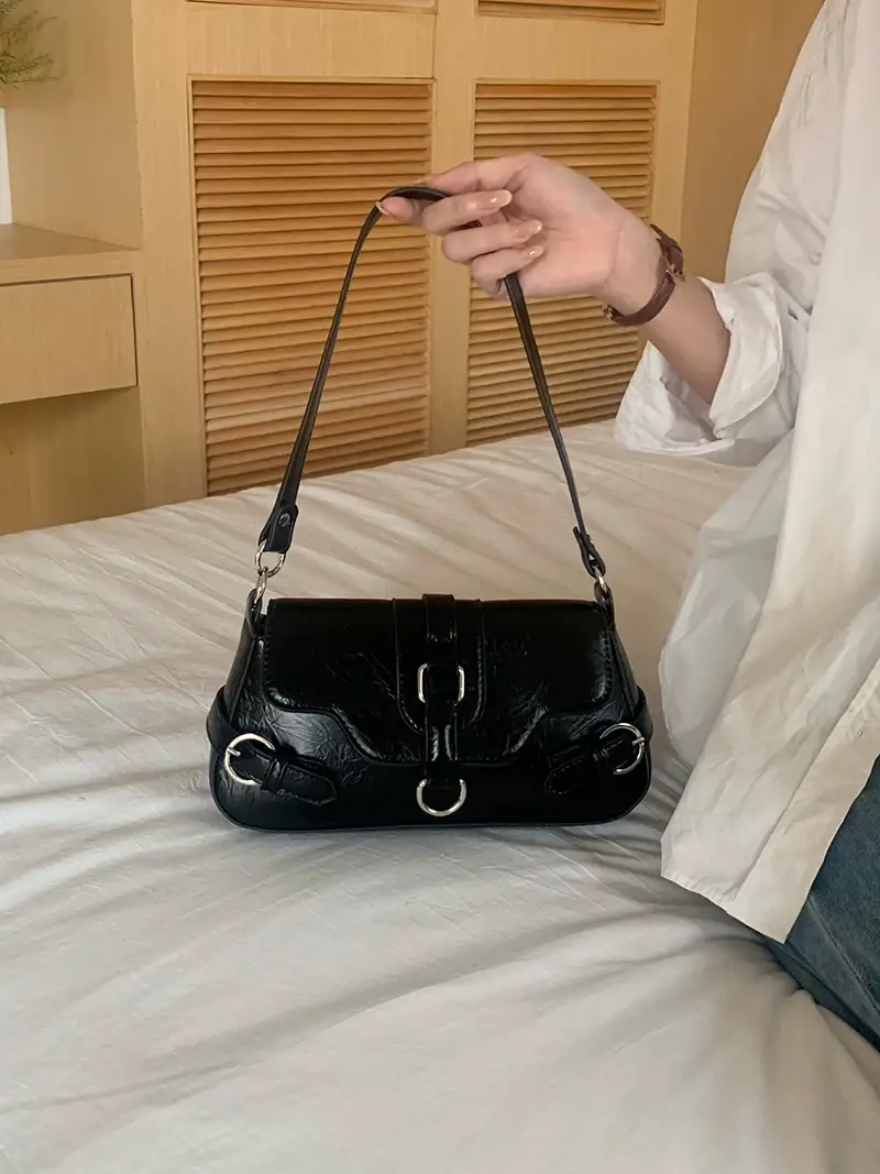 Women's Black Biker Style Shoulder Crossbody Bag — feature 6