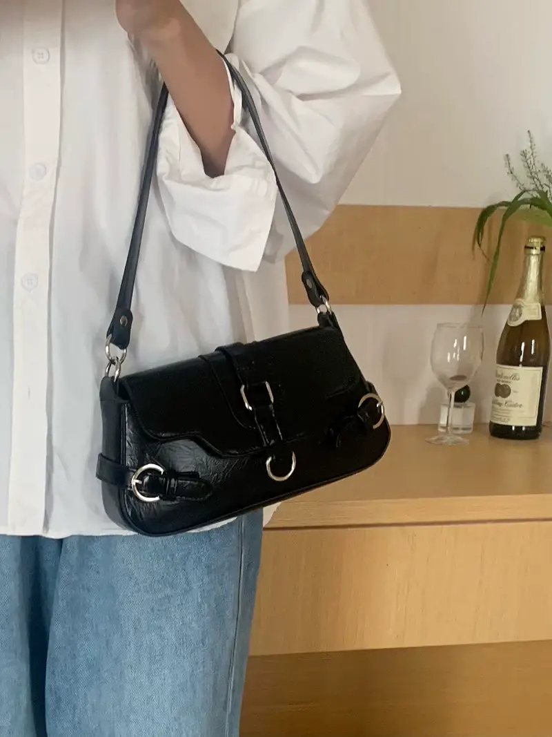 Women's Black Biker Style Shoulder Crossbody Bag — feature 7