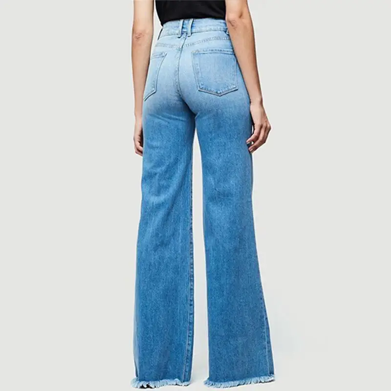 Women Flared Hip Lace-Up Jeans Blue Wide Leg - Image 4