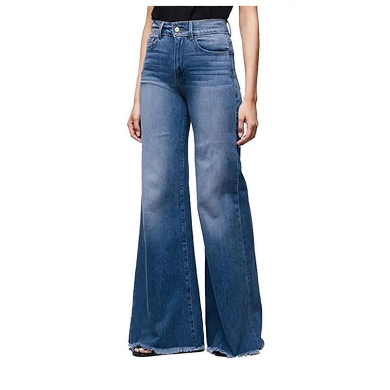 Women Flared Hip Lace-Up Jeans Blue Wide Leg - Image 6