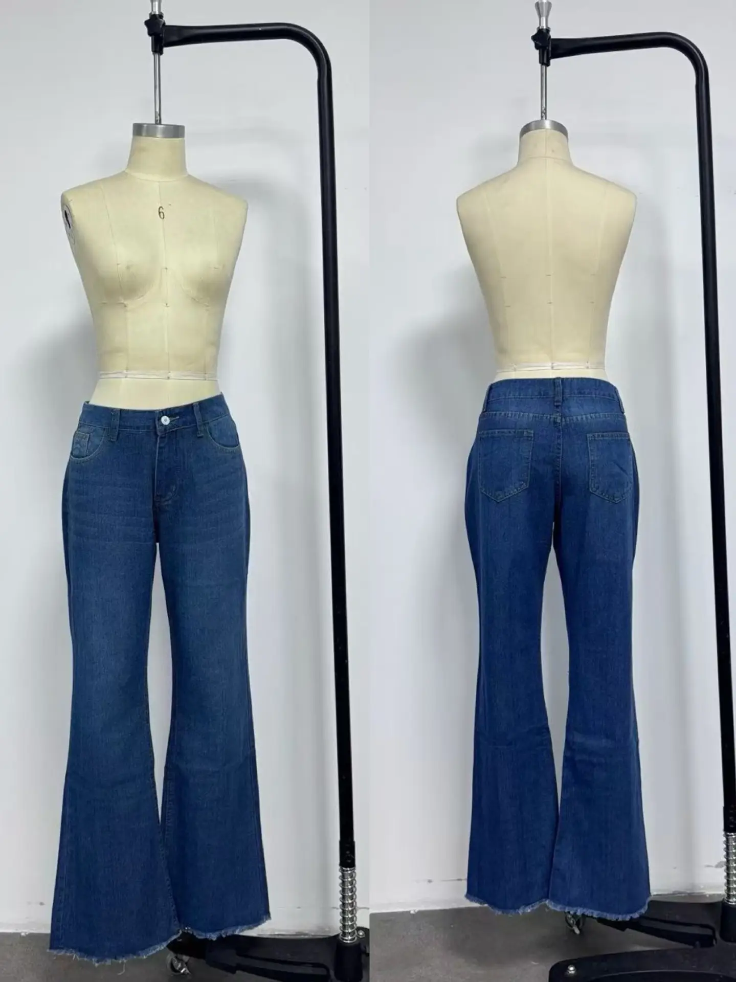Women Flared Hip Lace-Up Jeans Blue Wide Leg — feature 4
