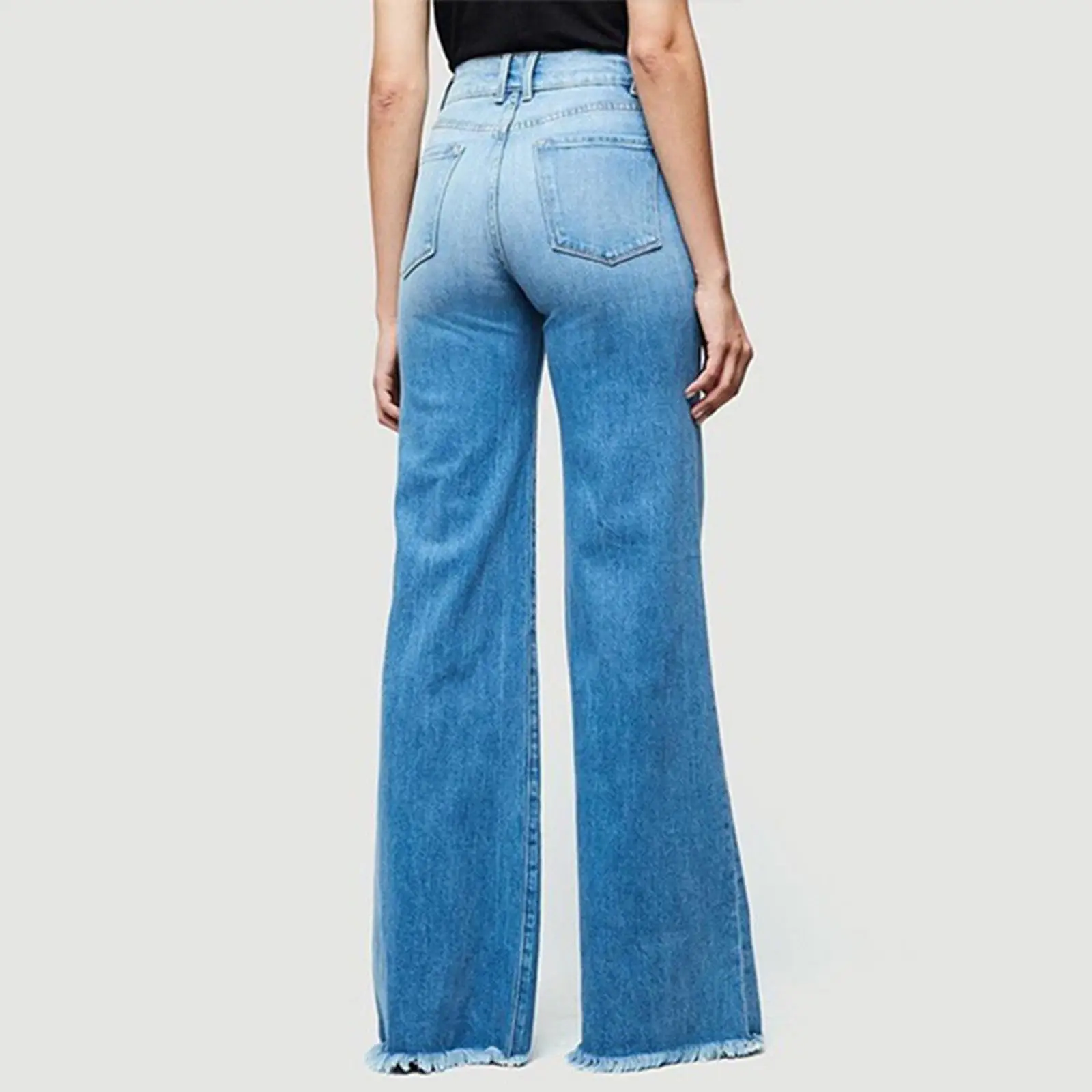 Women Flared Hip Lace-Up Jeans Blue Wide Leg — feature 5