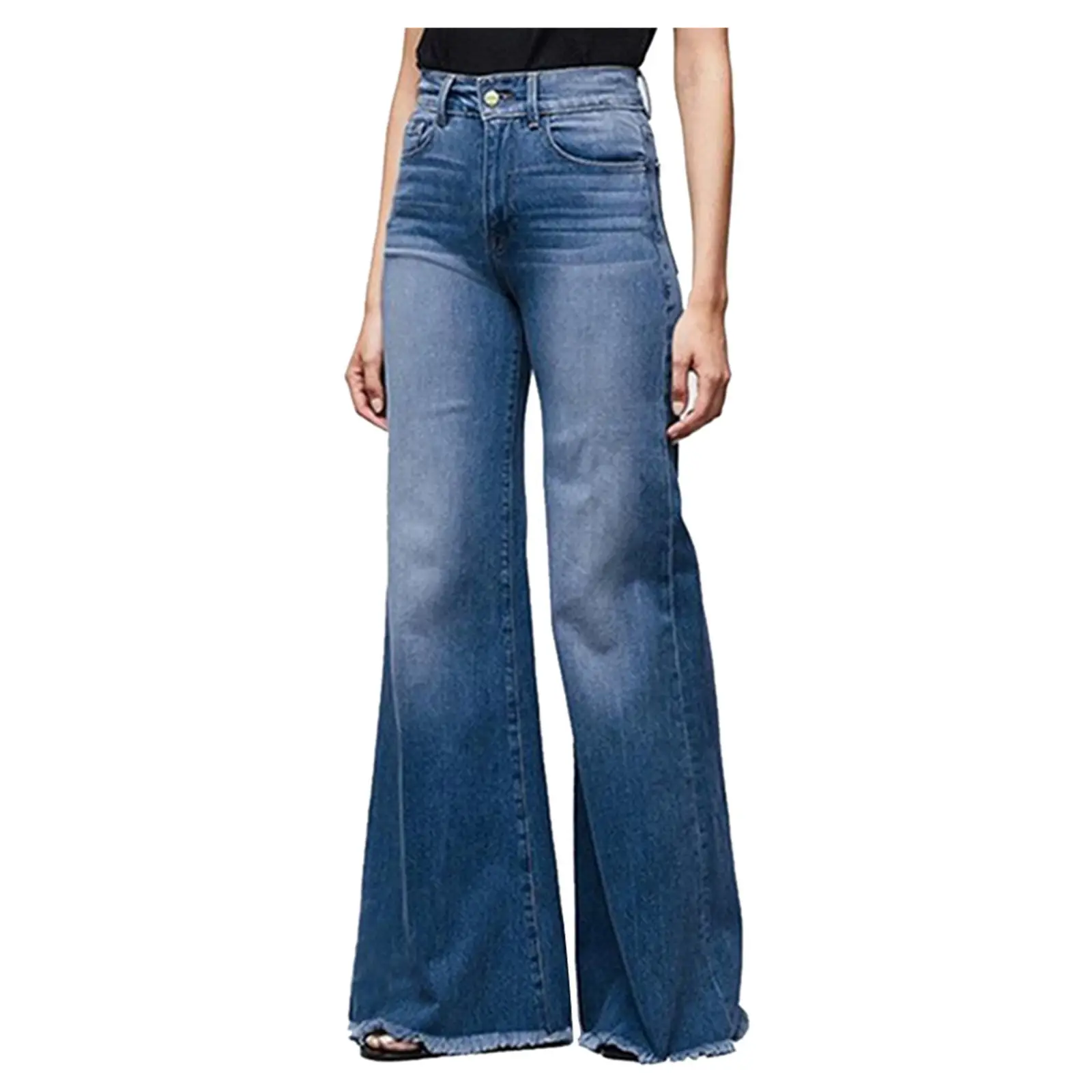 Women Flared Hip Lace-Up Jeans Blue Wide Leg - Image 2