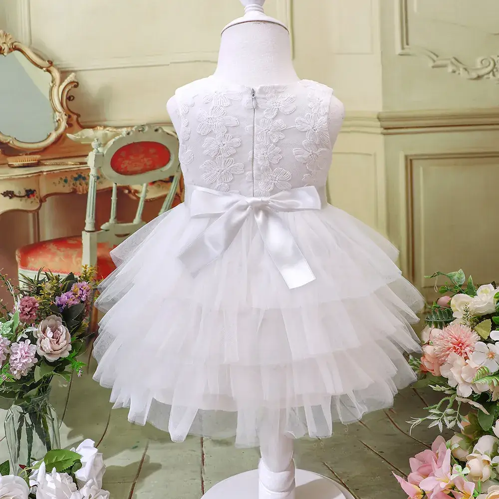 White Sleeveless Tulle Dress for Girls Summer - Image 3
