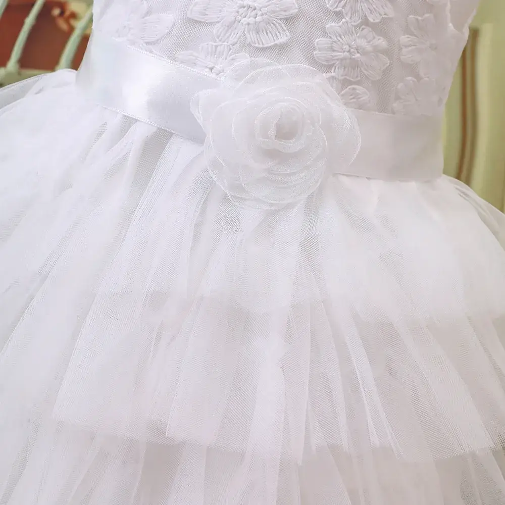 White Sleeveless Tulle Dress for Girls Summer - Image 4