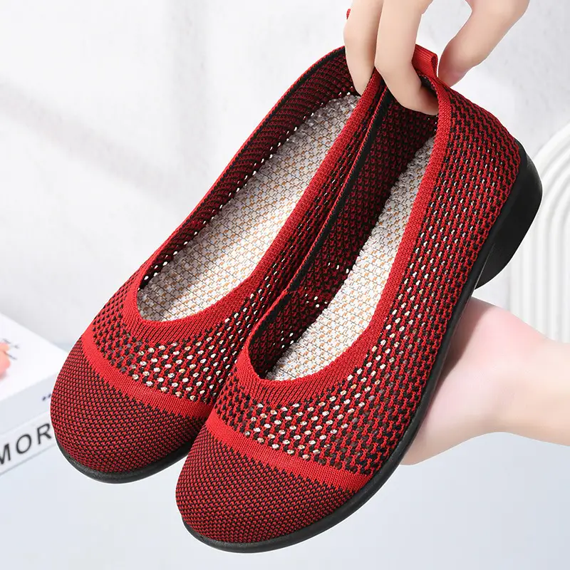 Summer mesh breathable shallow mouth single-layer shoes flying woven women's shoes non-slip soft bottom mother shoes flat single-layer shoes old Beijing cloth shoes - Image 7