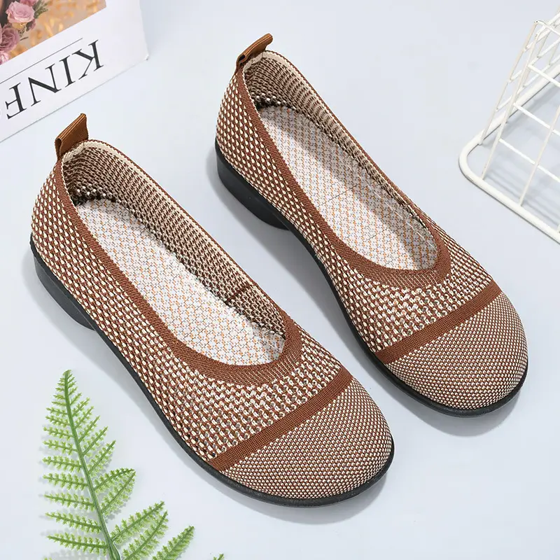 Summer mesh breathable shallow mouth single-layer shoes flying woven women's shoes non-slip soft bottom mother shoes flat single-layer shoes old Beijing cloth shoes - Image 9