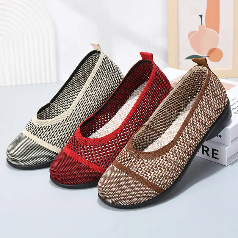 Summer mesh breathable shallow mouth single-layer shoes flying woven women's shoes non-slip soft bottom mother shoes flat single-layer shoes old Beijing cloth shoes - Image 10