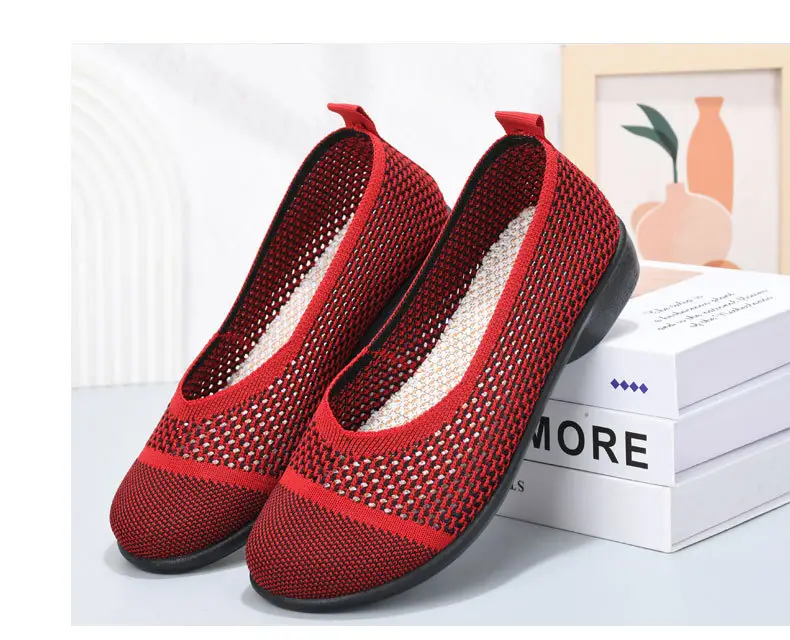 Summer mesh breathable shallow mouth single-layer shoes flying woven women's shoes non-slip soft bottom mother shoes flat single-layer shoes old Beijing cloth shoes — feature 12