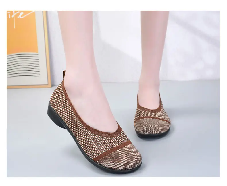 Summer mesh breathable shallow mouth single-layer shoes flying woven women's shoes non-slip soft bottom mother shoes flat single-layer shoes old Beijing cloth shoes — feature 18