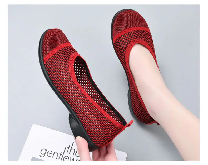 Summer mesh breathable shallow mouth single-layer shoes flying woven women's shoes non-slip soft bottom mother shoes flat single-layer shoes old Beijing cloth shoes — feature 9