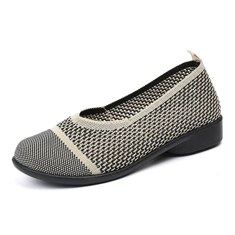 Summer mesh breathable shallow mouth single-layer shoes flying woven women's shoes non-slip soft bottom mother shoes flat single-layer shoes old Beijing cloth shoes - Image 2