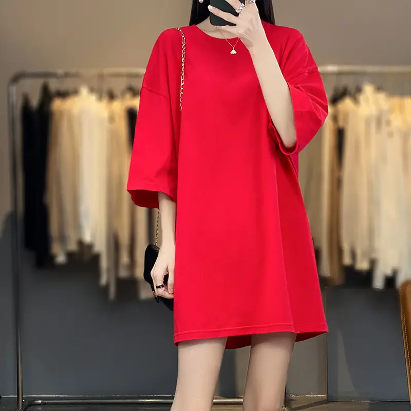 Women Blue Loose Sleeve T-Shirt Summer Casual