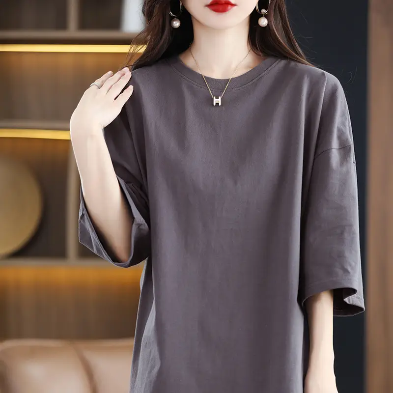 Women Blue Loose Sleeve T-Shirt Summer Casual