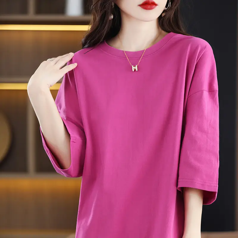 Women Blue Loose Sleeve T-Shirt Summer Casual
